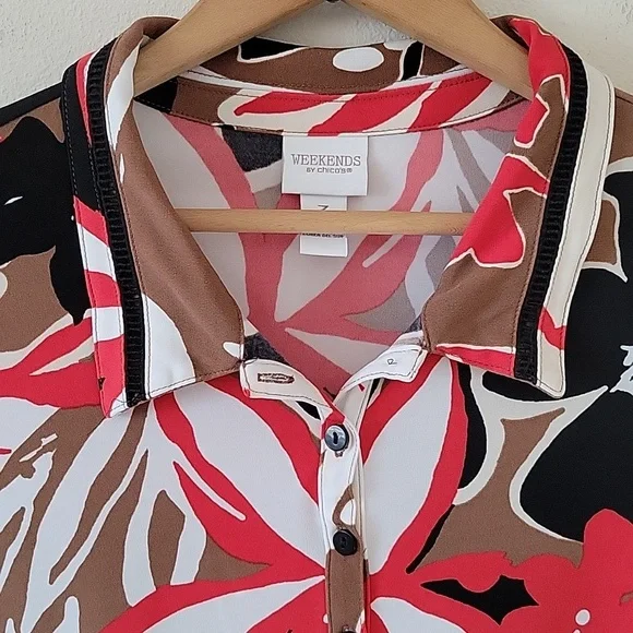 Chico's Weekends Tropical Treat Short Sleeve Polo Size XL - Picture 2 of 7